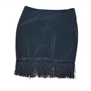White House Black Market black mini body con skirt with fringe size 4